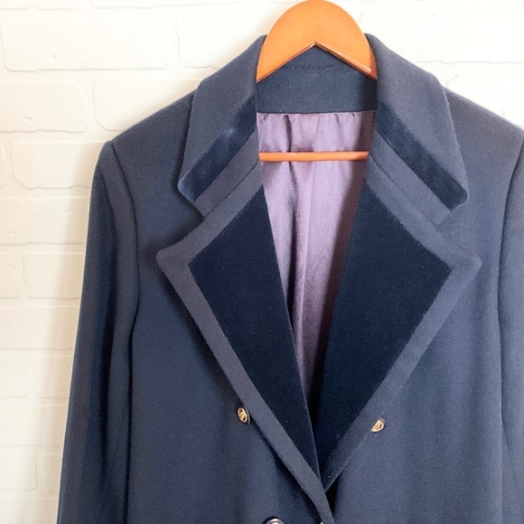 Vintage Maxi Blazer Peacoat Navy Wool Velvet Velour Collar Double breast 14 - Picture 3 of 10